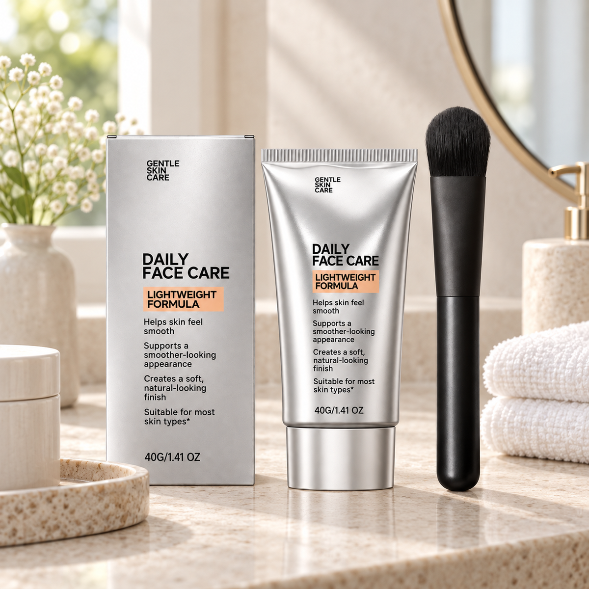 Facial Moisturizing Care Cream with Soft Application Brush