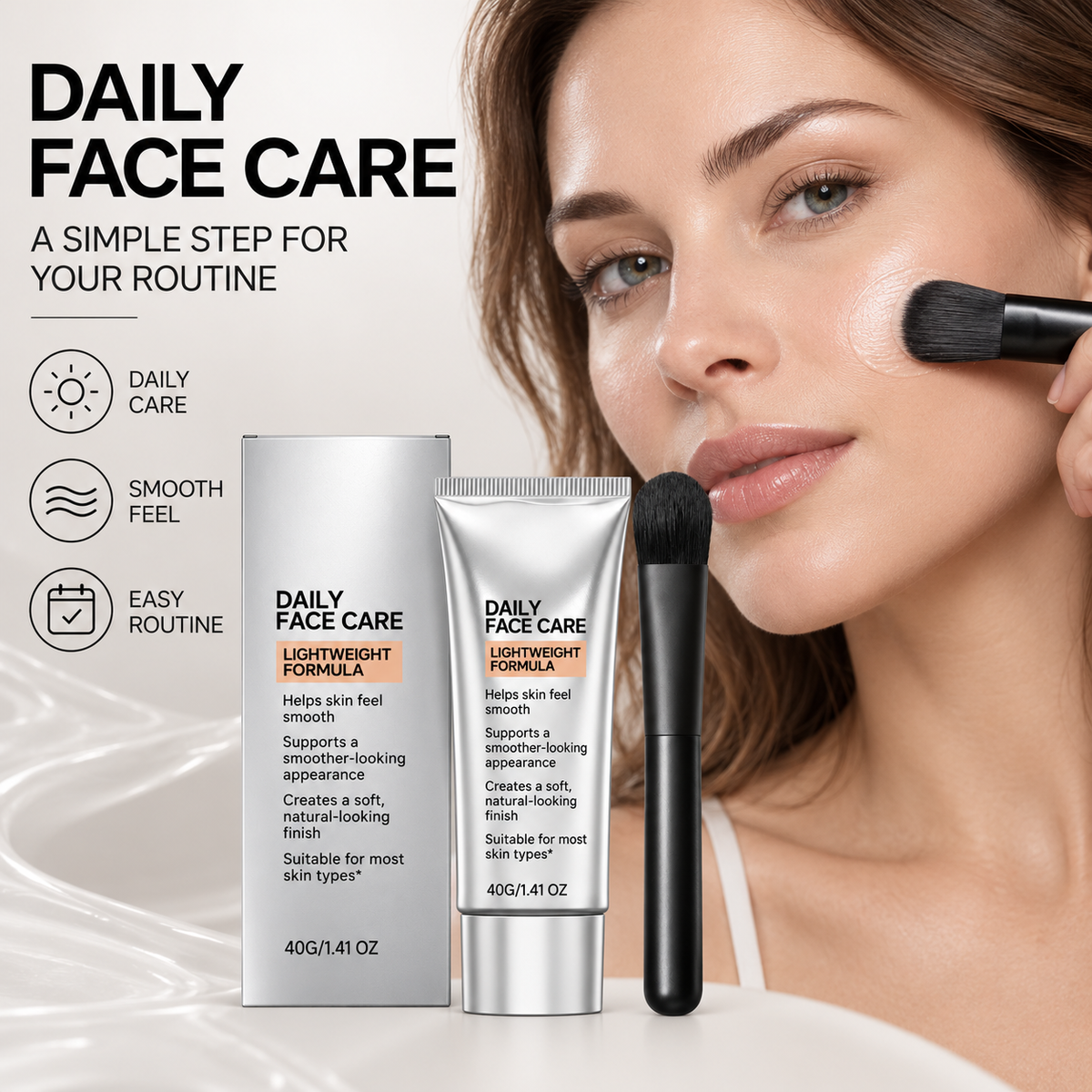 Facial Moisturizing Care Cream with Soft Application Brush