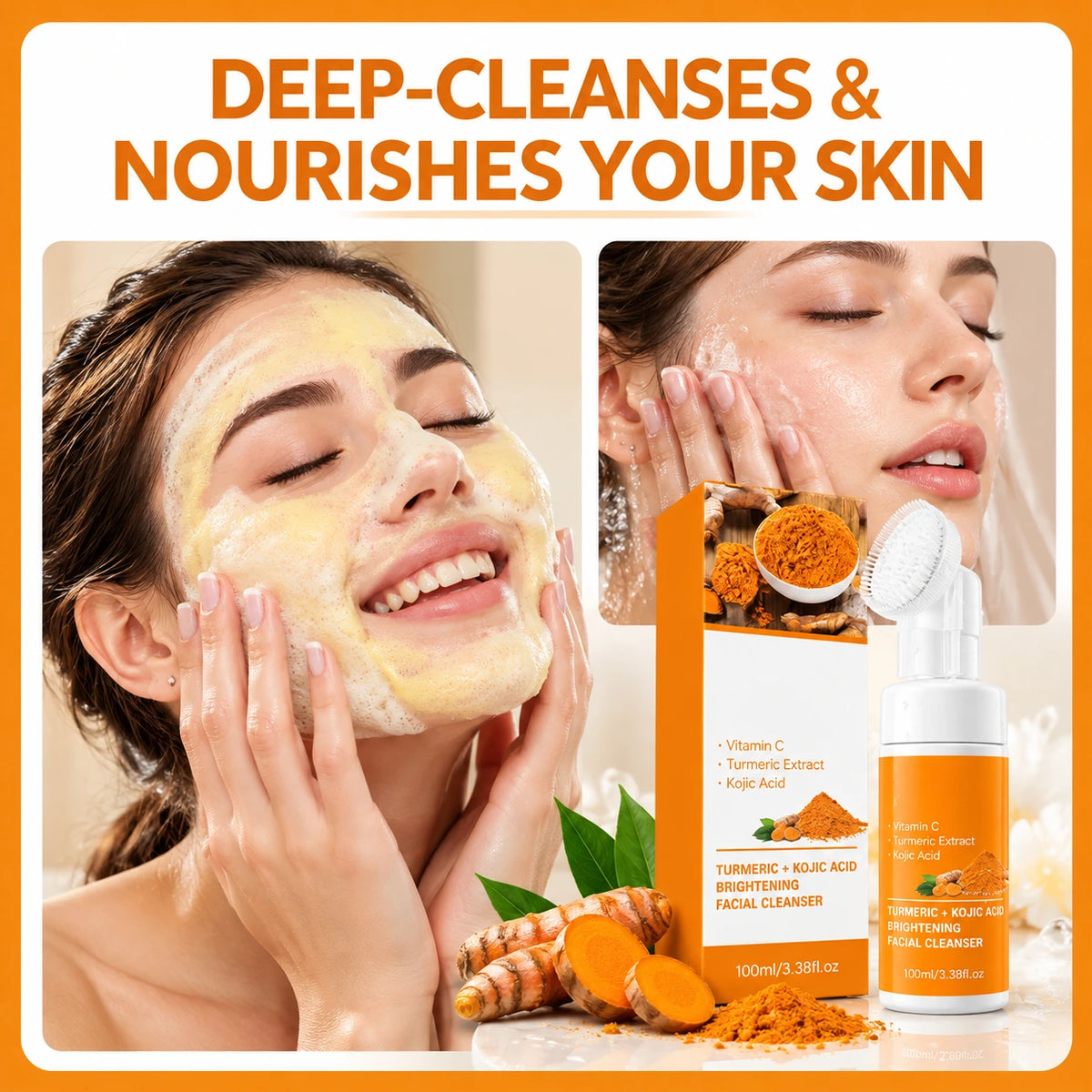 Turmeric Facial Cleansing Mousse – Foaming Face Wash for Daily Cleansing & Hydration